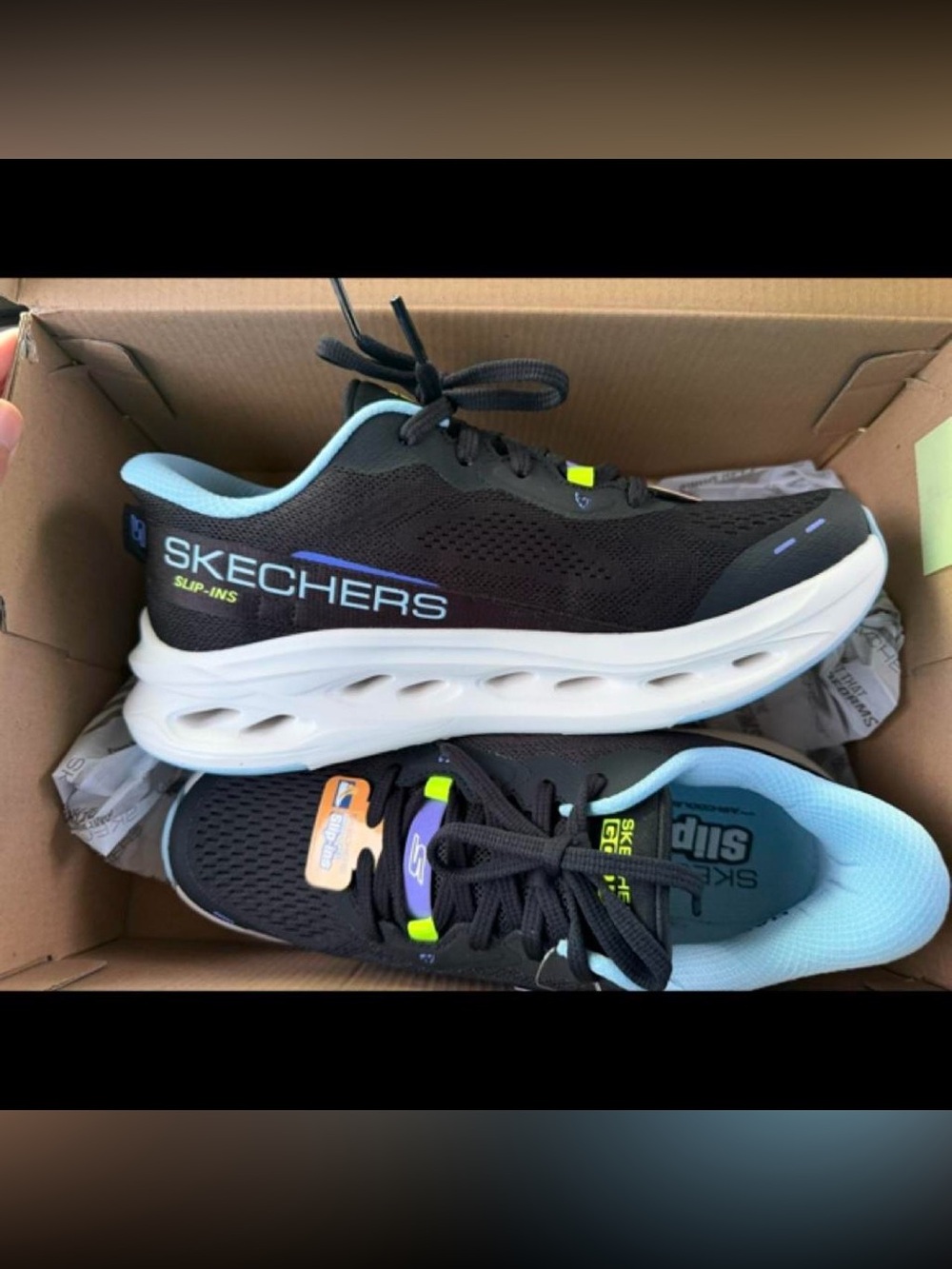 Skechers Black Sneakers with Light Blue Accents - Picture 2 of 4